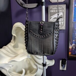 Elegant Black Studded Fringe Bag